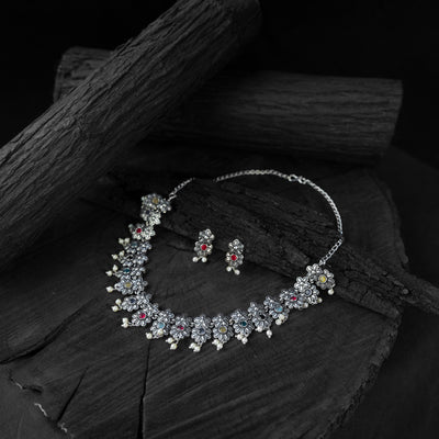 Saanjh Bela Multicolor Flower Oxidised Necklace Set