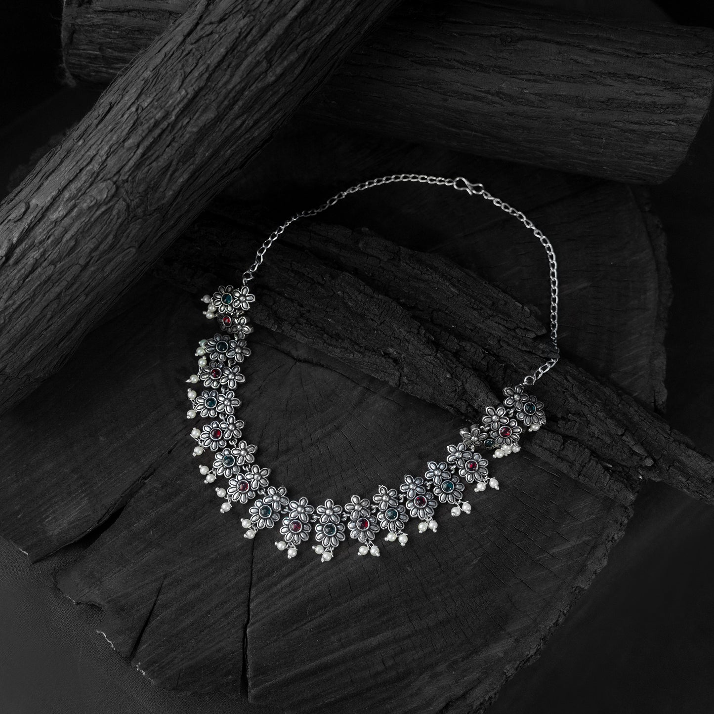 Multicolor Flower Saanjh Bela Oxidised Necklace Set
