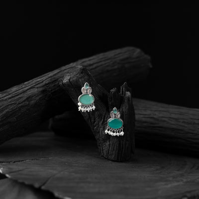 Saanjh Bela Mint Green Leaf Motif Oxidised Earrings