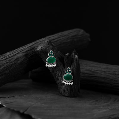 Saanjh Bela Green Leaf Motif Oxidised Earrings