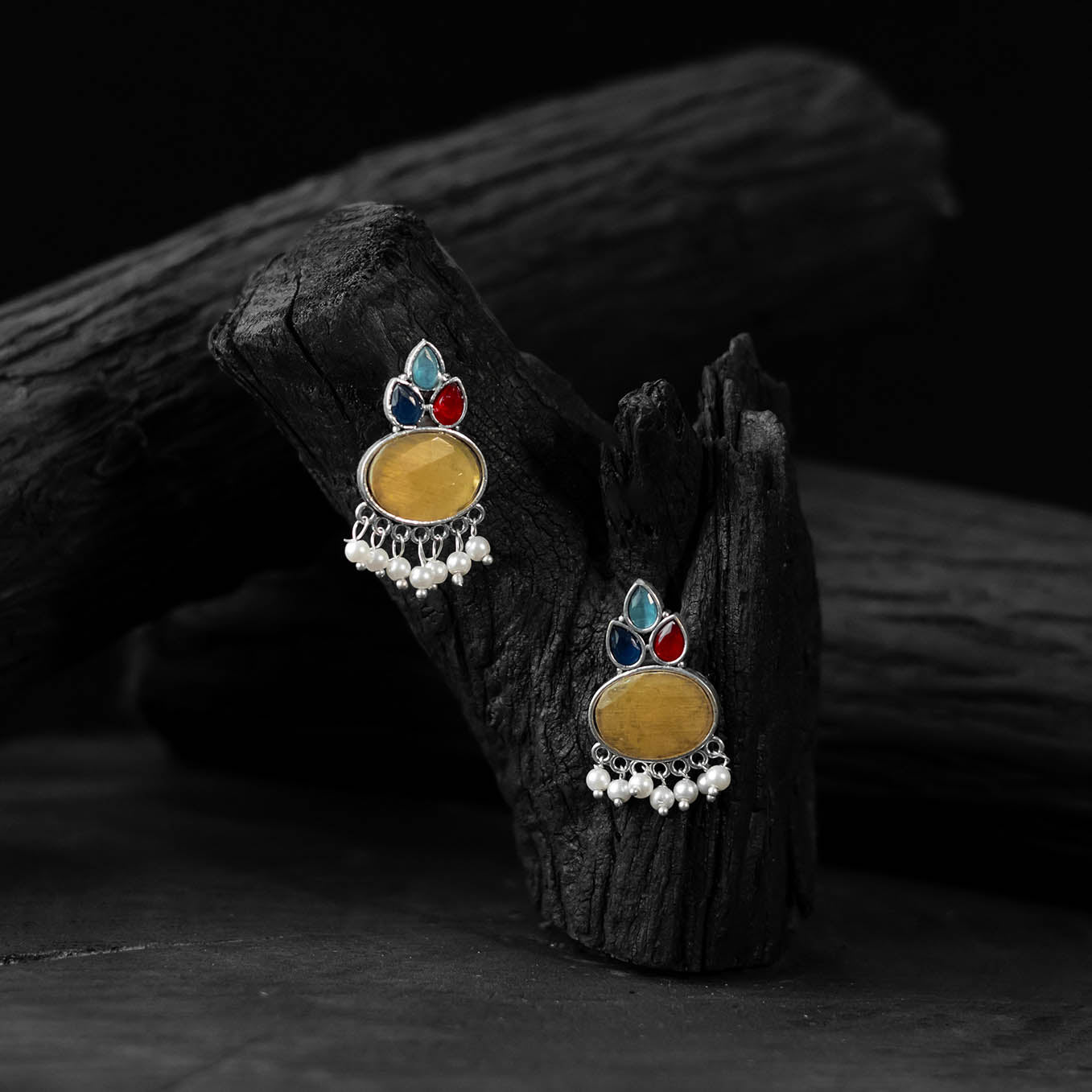Saanjh Bela Multicolor Leaf Motif Oxidised Earrings