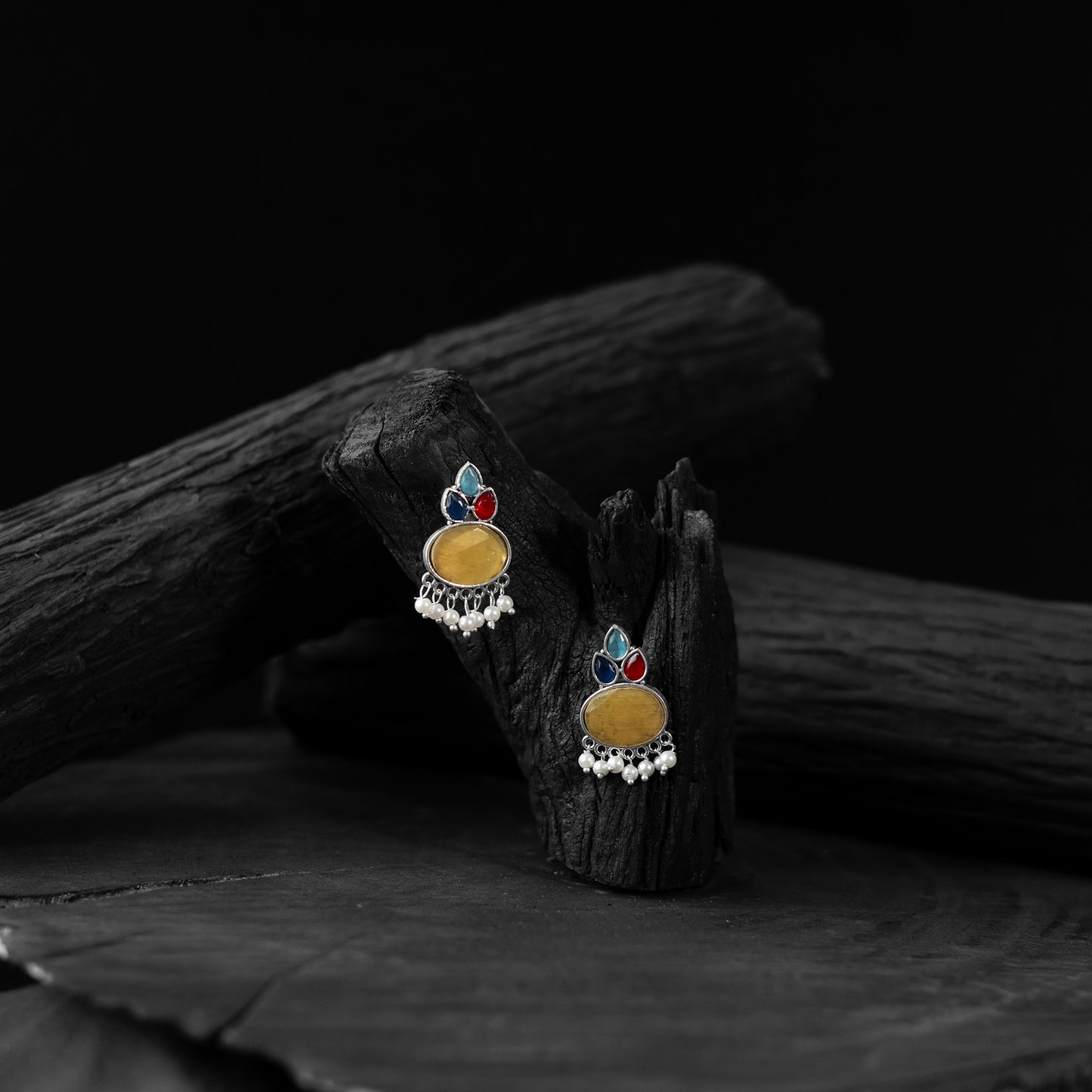 Saanjh Bela Multicolor Leaf Motif Oxidised Earrings