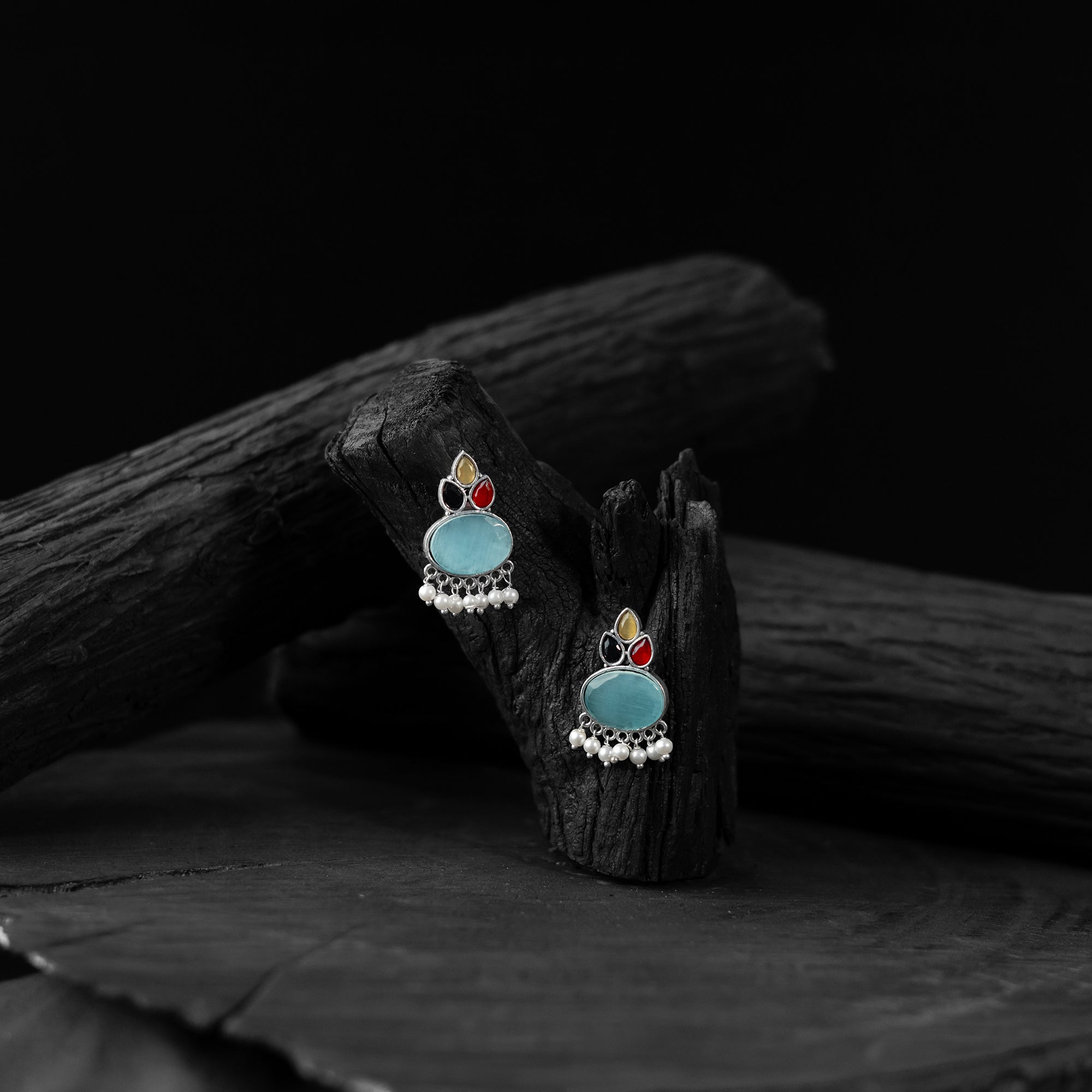Saanjh Bela Leaf Motif Multicolor Oxidised Earrings