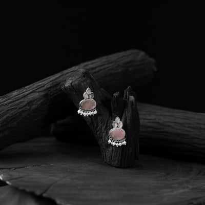 Saanjh Bela Pink Leaf Motif Oxidised Earrings
