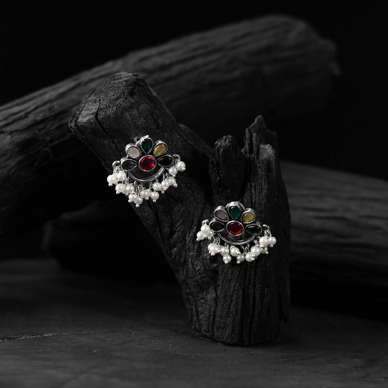 Saanjh Bela Multicolor Bloom Oxidised Earrings