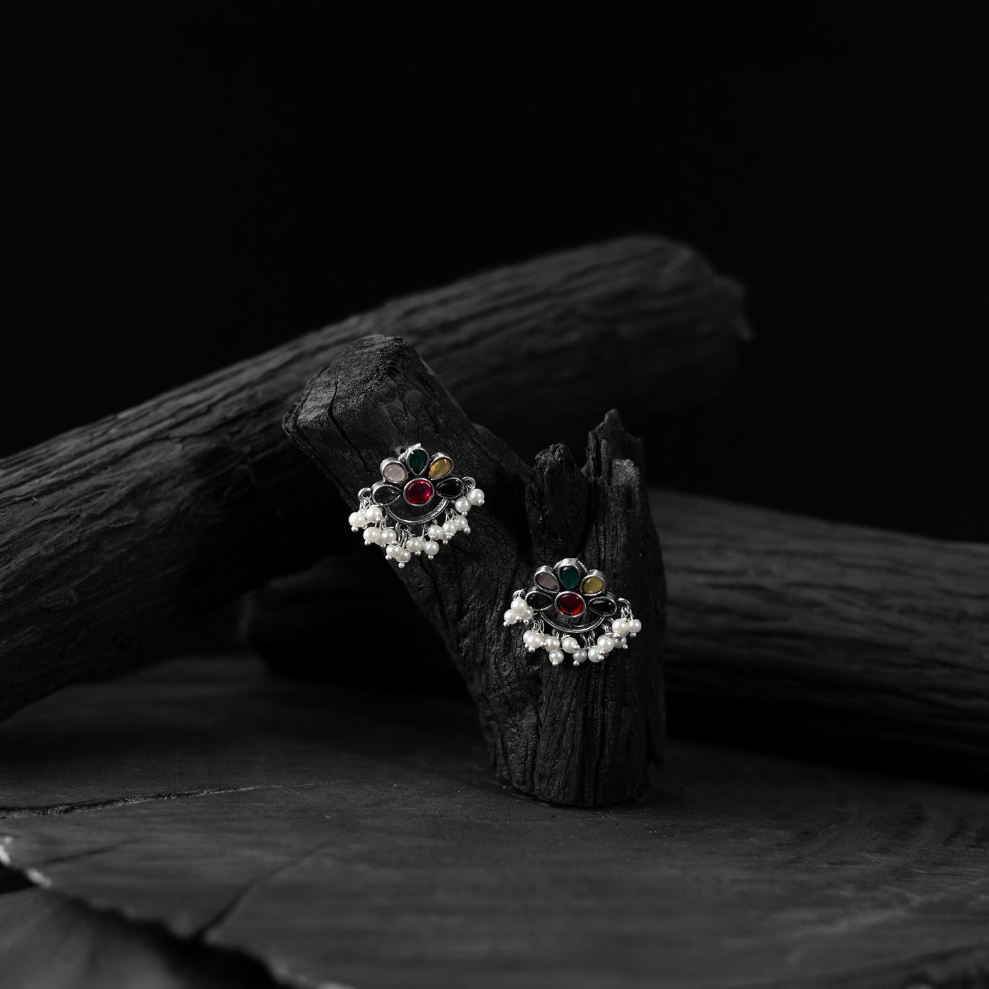 Saanjh Bela Multicolor Bloom Oxidised Earrings