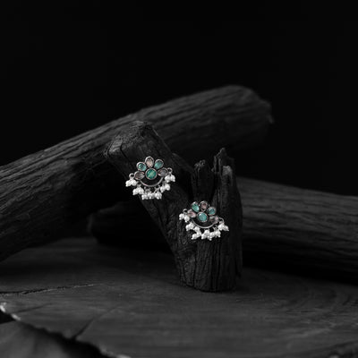 Saanjh Bela Pink & Green Bloom Oxidised Earrings