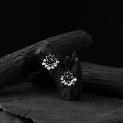 Saanjh Bela Green Bloom Oxidised Earrings