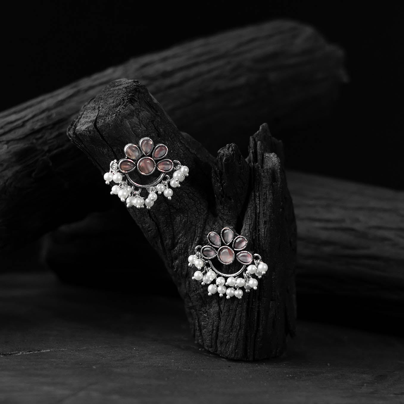 Saanjh Bela Pink Bloom Oxidised Earrings