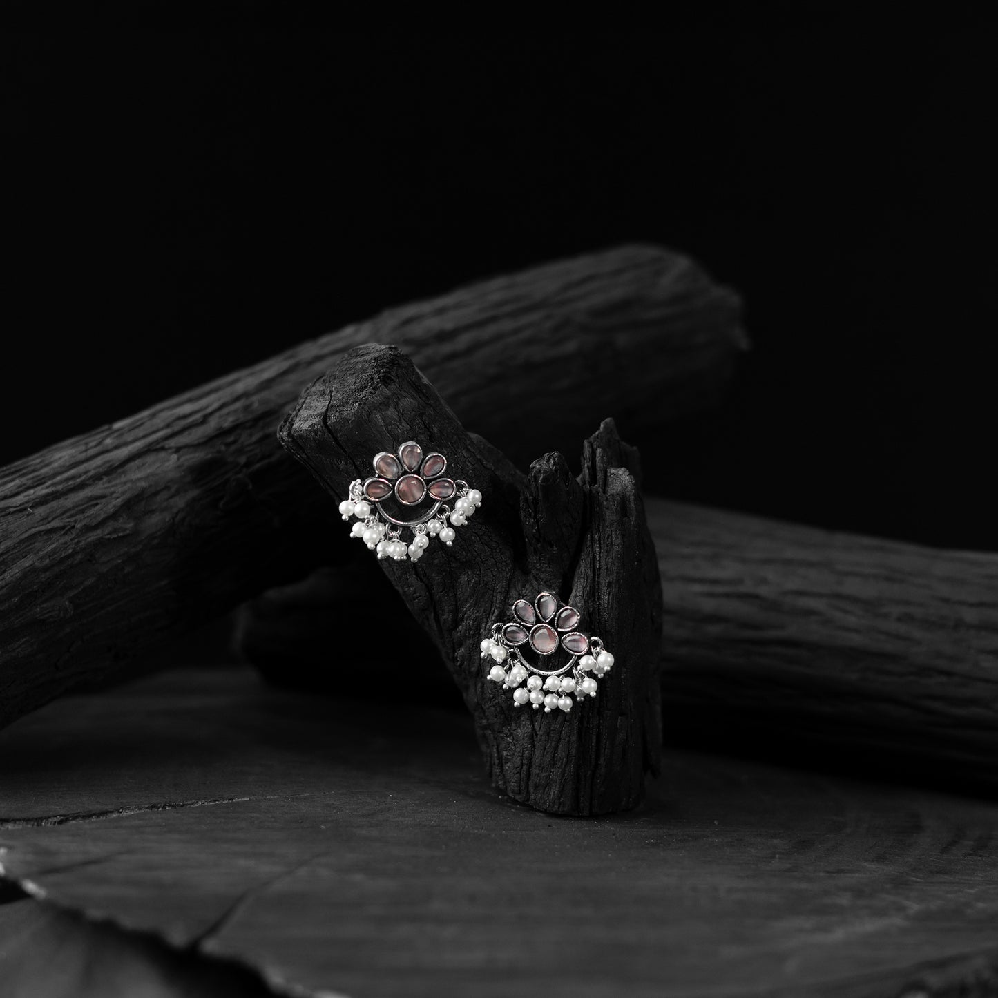 Saanjh Bela Pink Bloom Oxidised Earrings