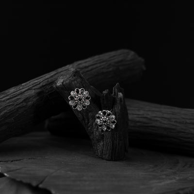 Saanjh Bela Black Lotus Oxidised Stud Earrings