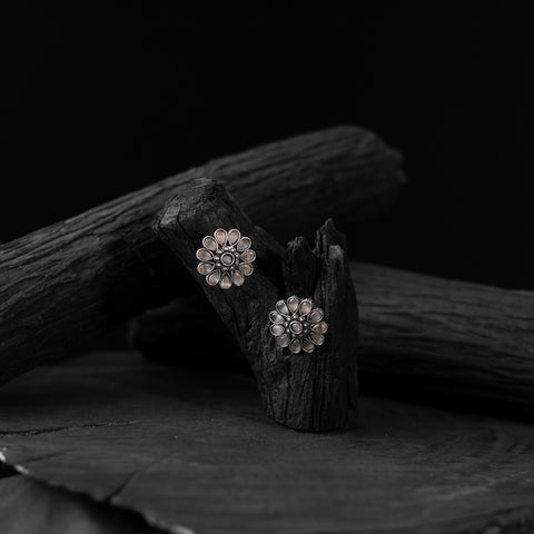 Saanjh Bela Light Pink Lotus Oxidised Stud Earrings