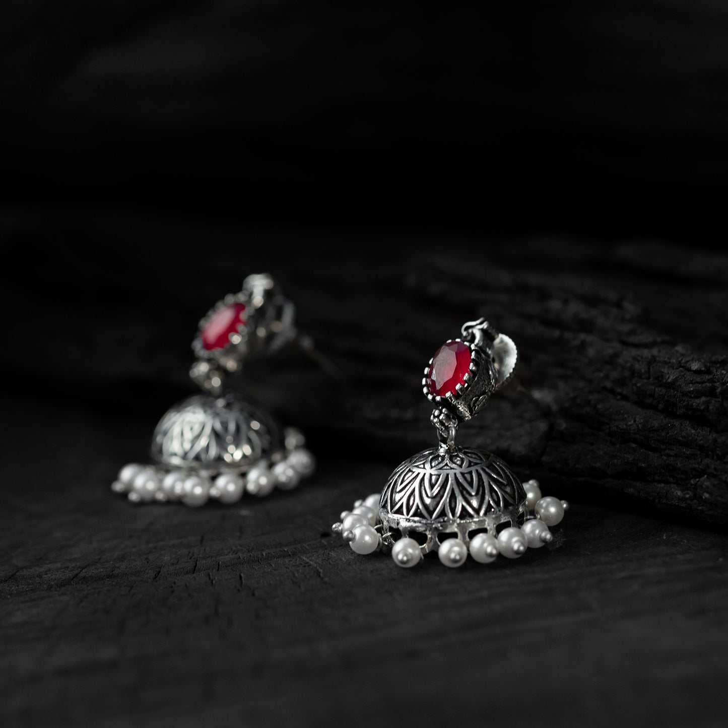 Saanjh Bela Ruby Oval Oxidised Necklace Set