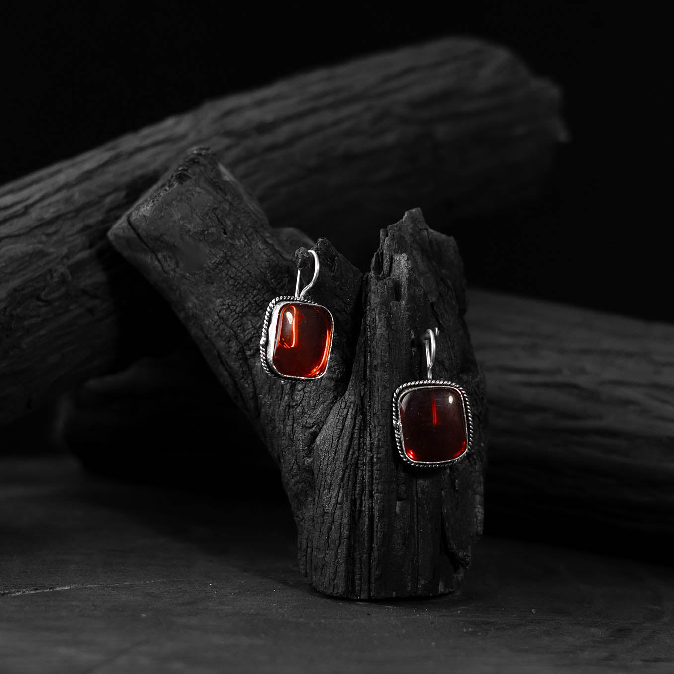 Saanjh Bela Red Square Shape Oxidised Drop Earrings