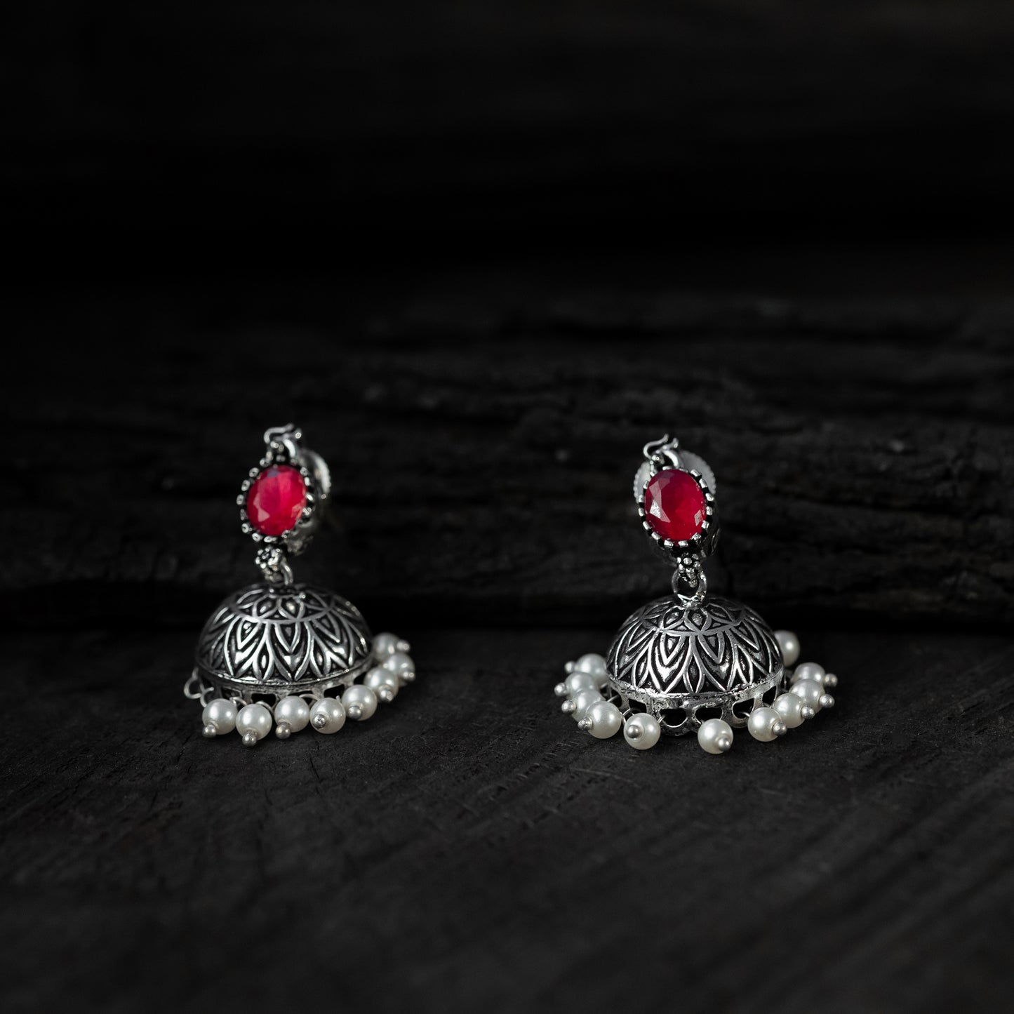 Saanjh Bela Ruby Oval Oxidised Necklace Set