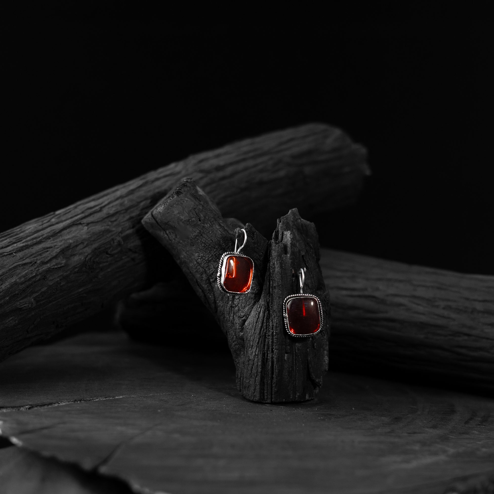 Saanjh Bela Red Square Shape Oxidised Drop Earrings