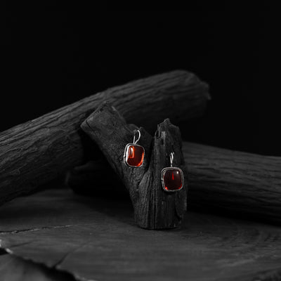 Saanjh Bela Red Square Shape Oxidised Drop Earrings