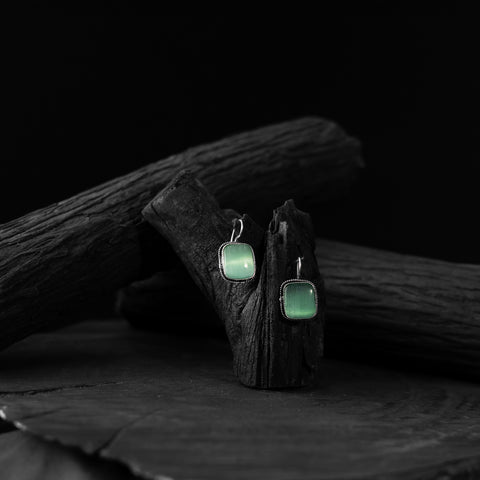Saanjh Bela Mint Green Square Shape Oxidised Drop Earrings