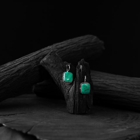 Saanjh Bela Sea Green Square Shape Oxidised Drop Earrings