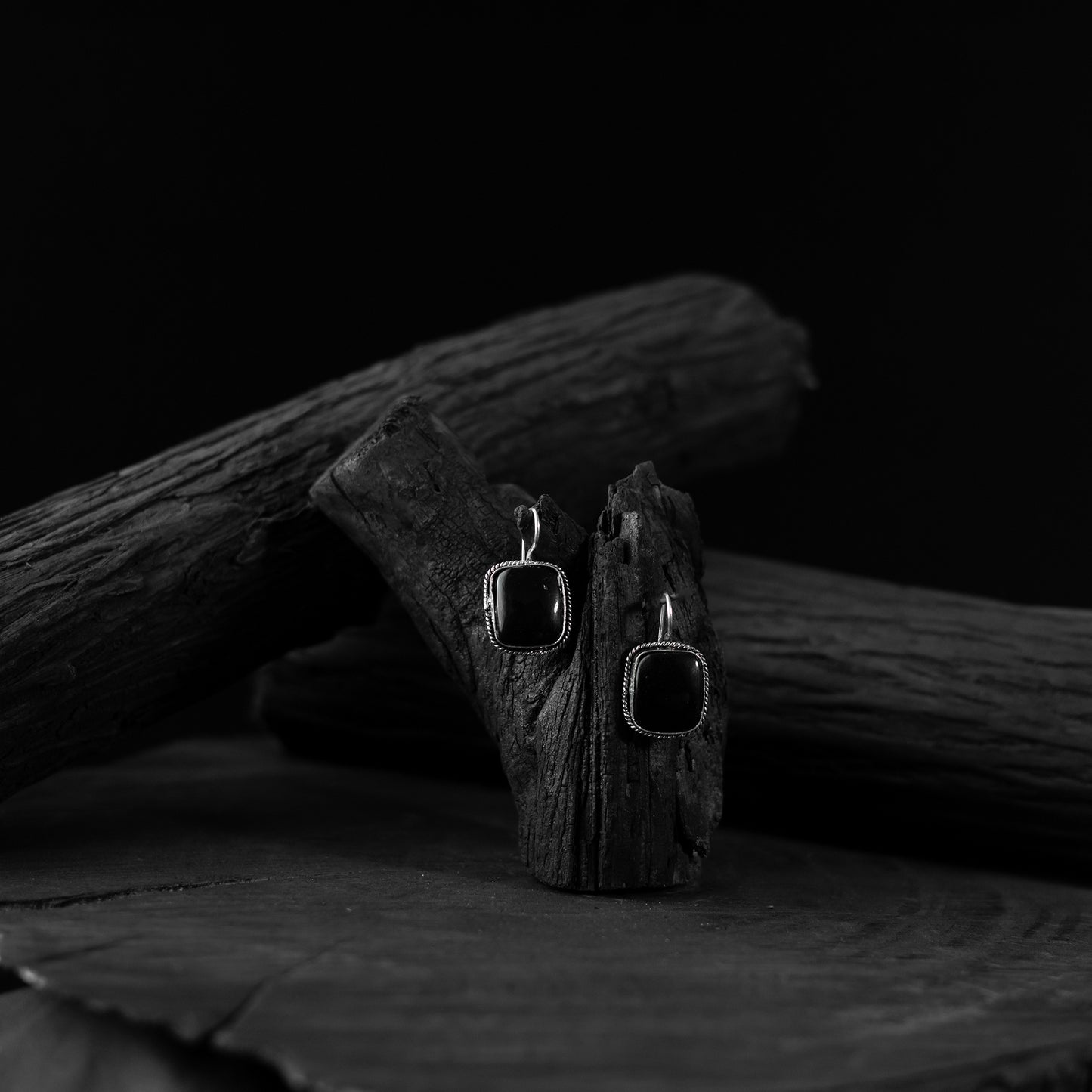 Saanjh Bela Black Square Shape Oxidised Drop Earrings
