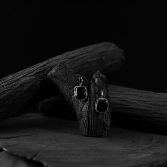 Saanjh Bela Black Square Shape Oxidised Drop Earrings