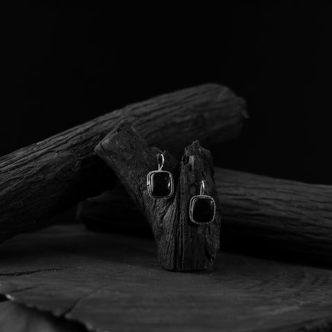 Saanjh Bela Black Square Shape Oxidised Drop Earrings