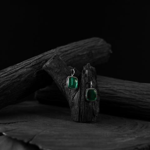 Saanjh Bela Green Square Shape Oxidised Drop Earrings