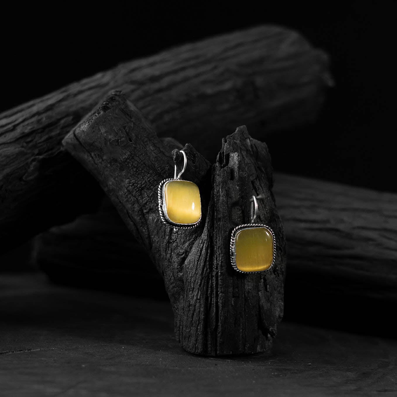 Saanjh Bela Yellow Square Shape Oxidised Drop Earrings