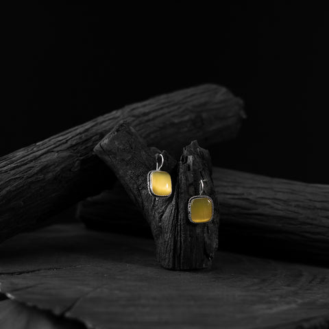 Saanjh Bela Yellow Square Shape Oxidised Drop Earrings