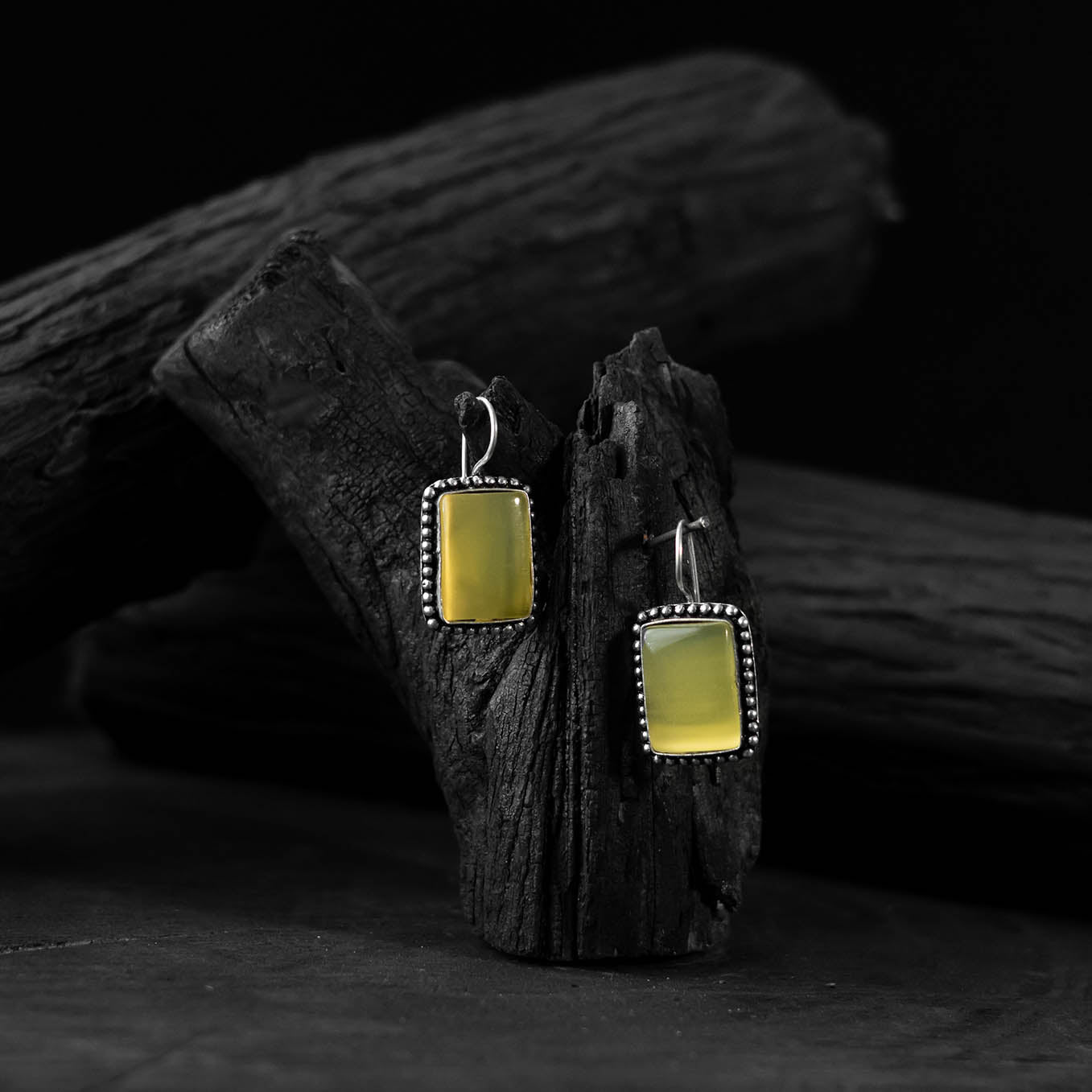 Yellow Saanjh Bela Square Shape Oxidised Drop Earrings