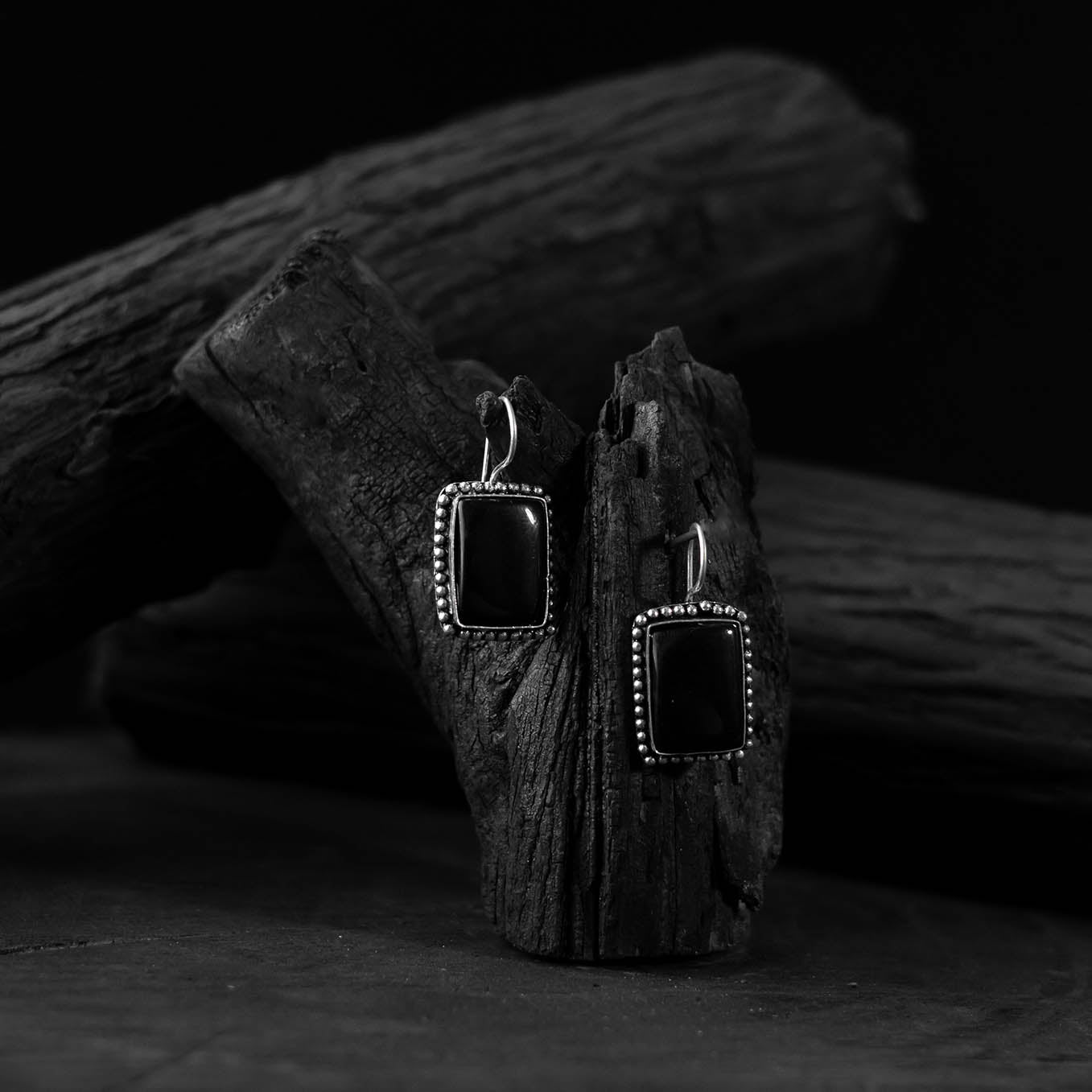 Black Saanjh Bela Square Shape Oxidised Drop Earrings