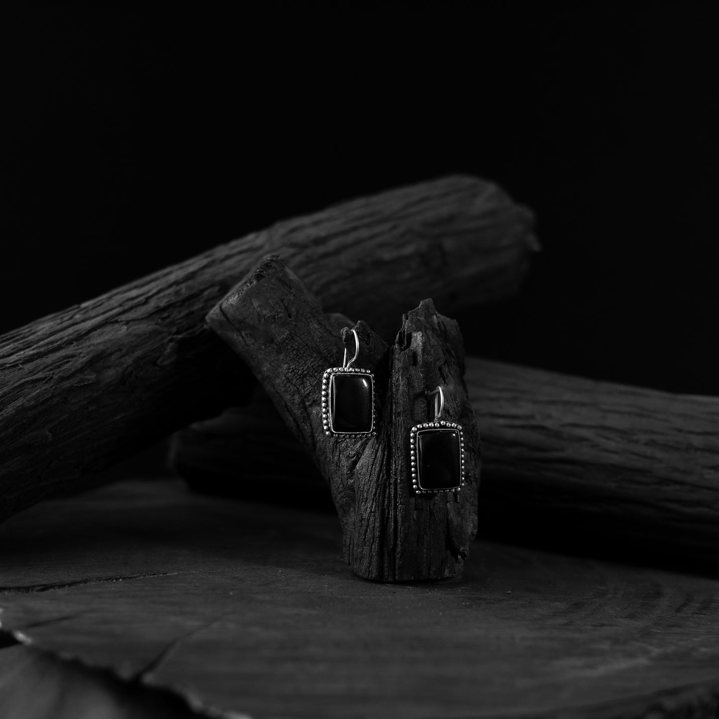 Black Saanjh Bela Square Shape Oxidised Drop Earrings