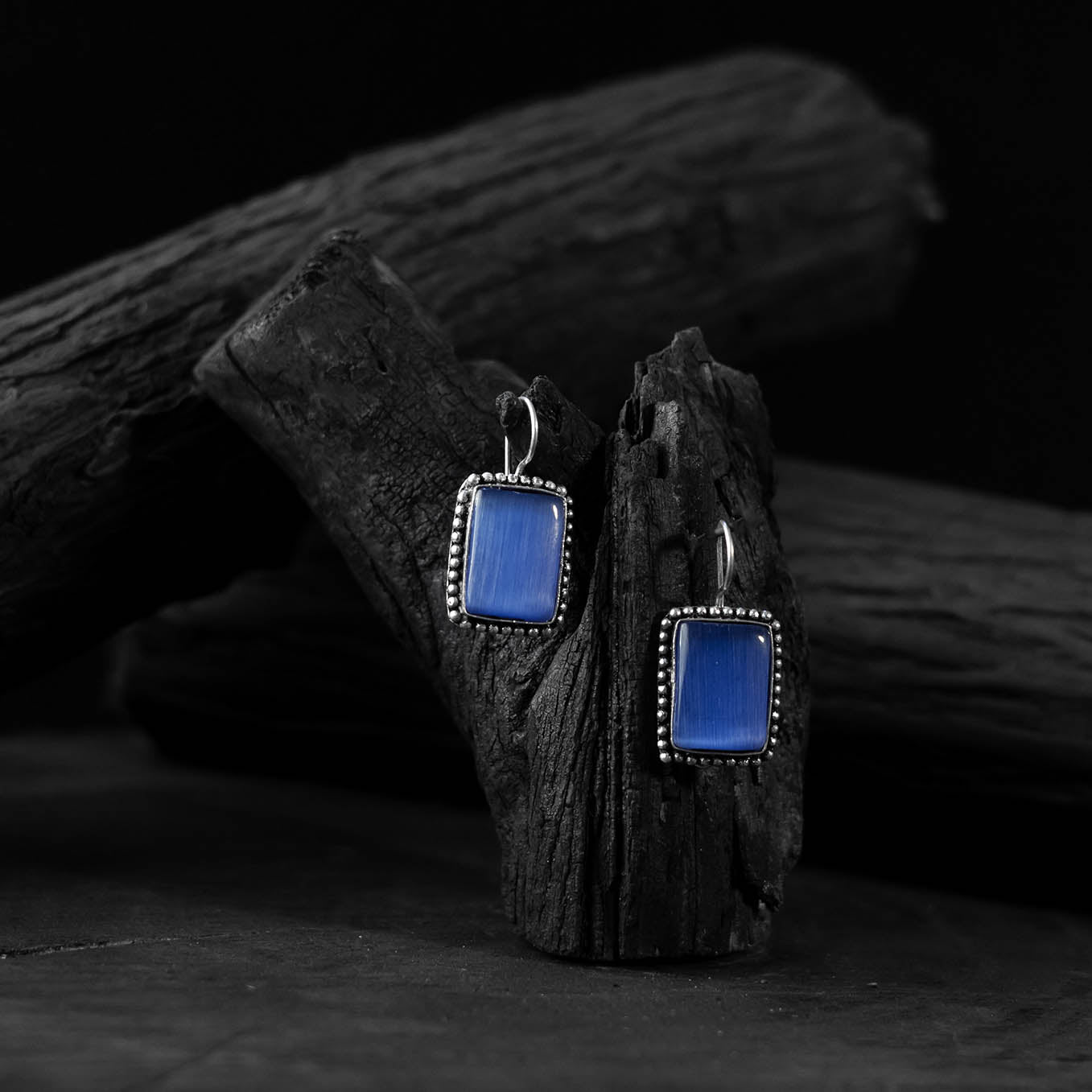 Blue Saanjh Bela Square Shape Oxidised Drop Earrings