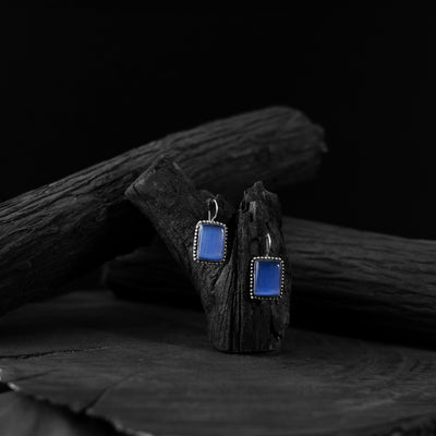Blue Saanjh Bela Square Shape Oxidised Drop Earrings