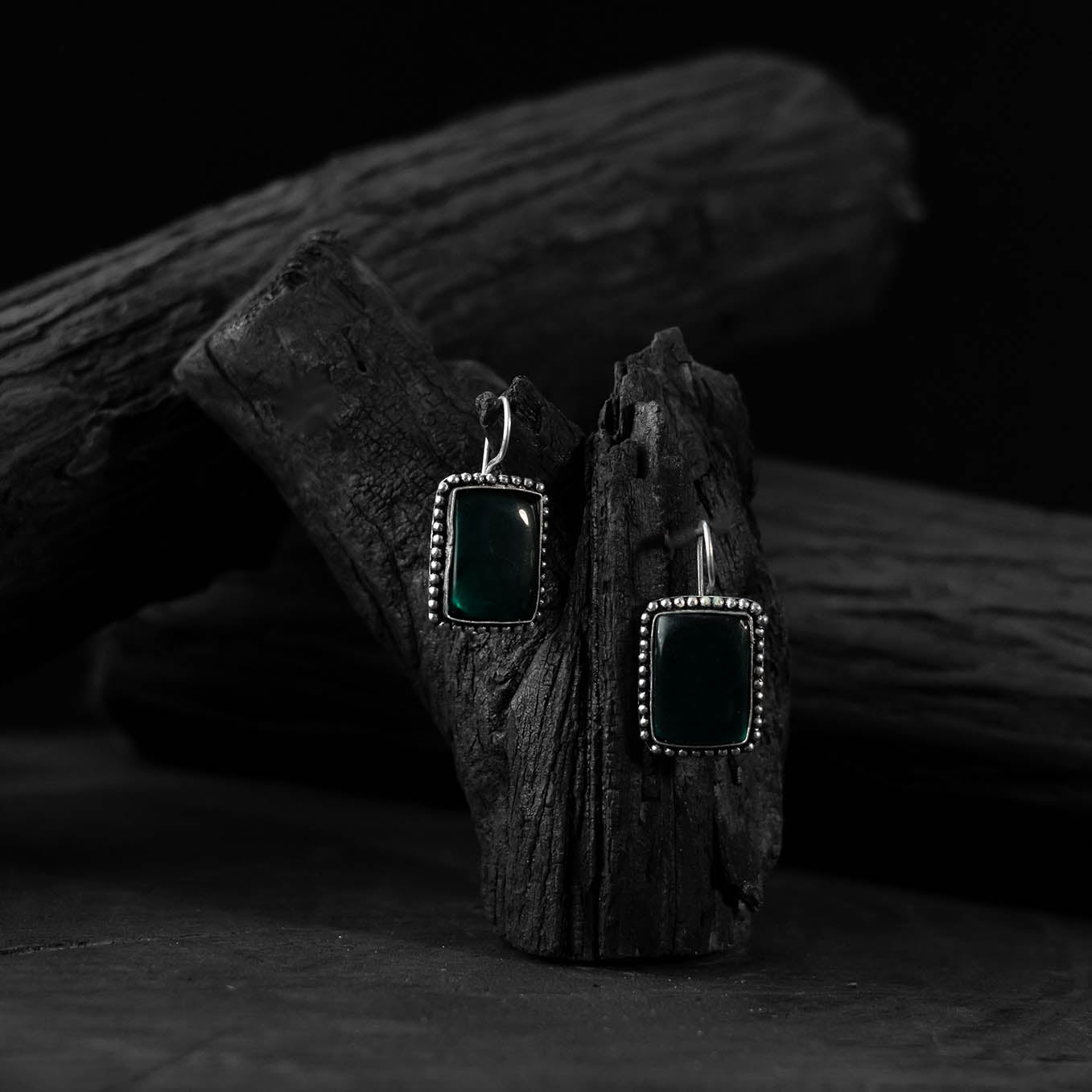 Green Saanjh Bela Square Shape Oxidised Drop Earrings