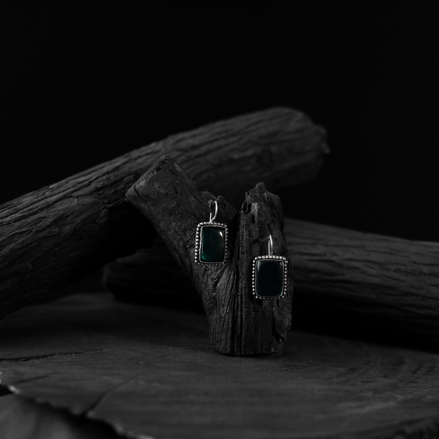 Green Saanjh Bela Square Shape Oxidised Drop Earrings