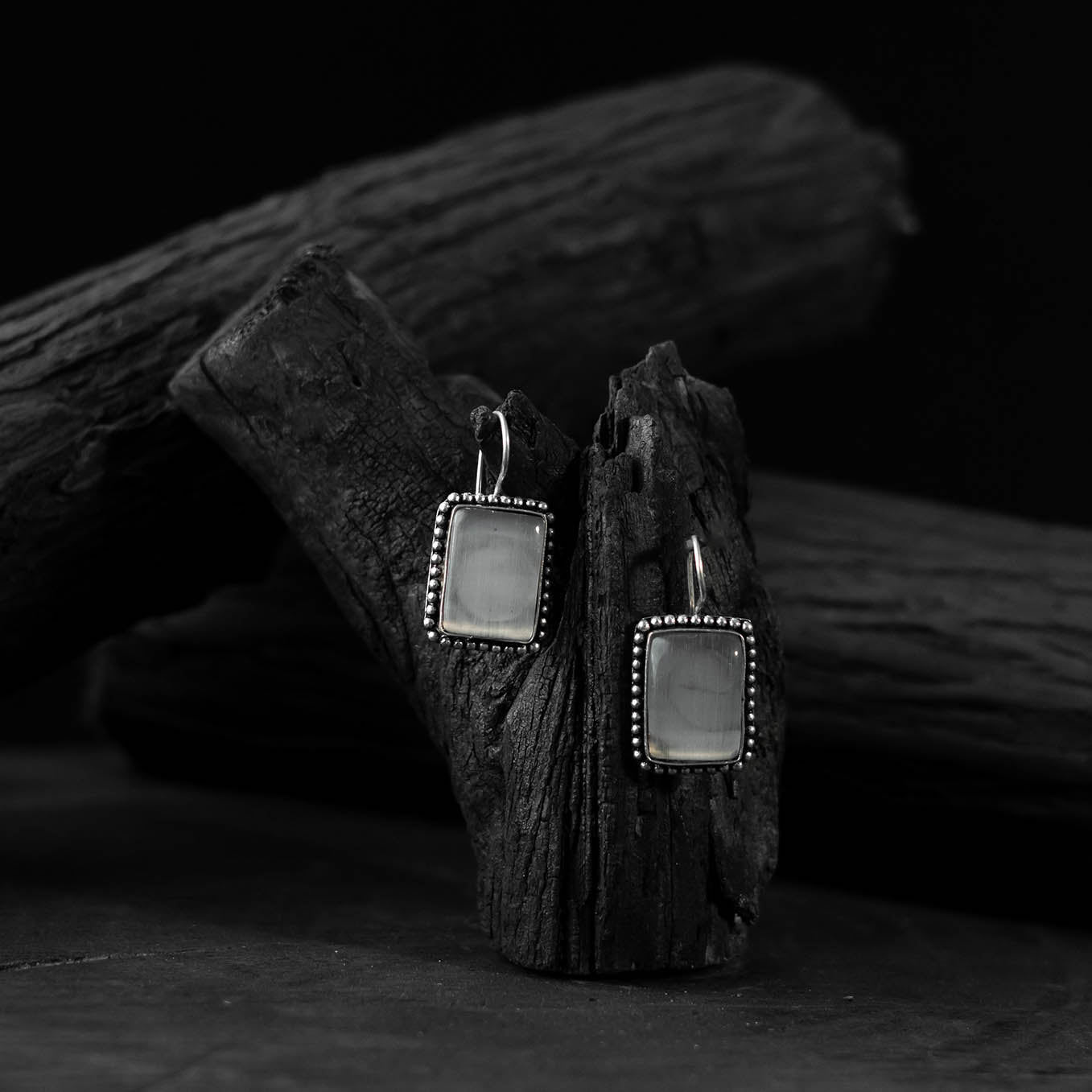 Light Grey Saanjh Bela Square Shape Oxidised Drop Earrings