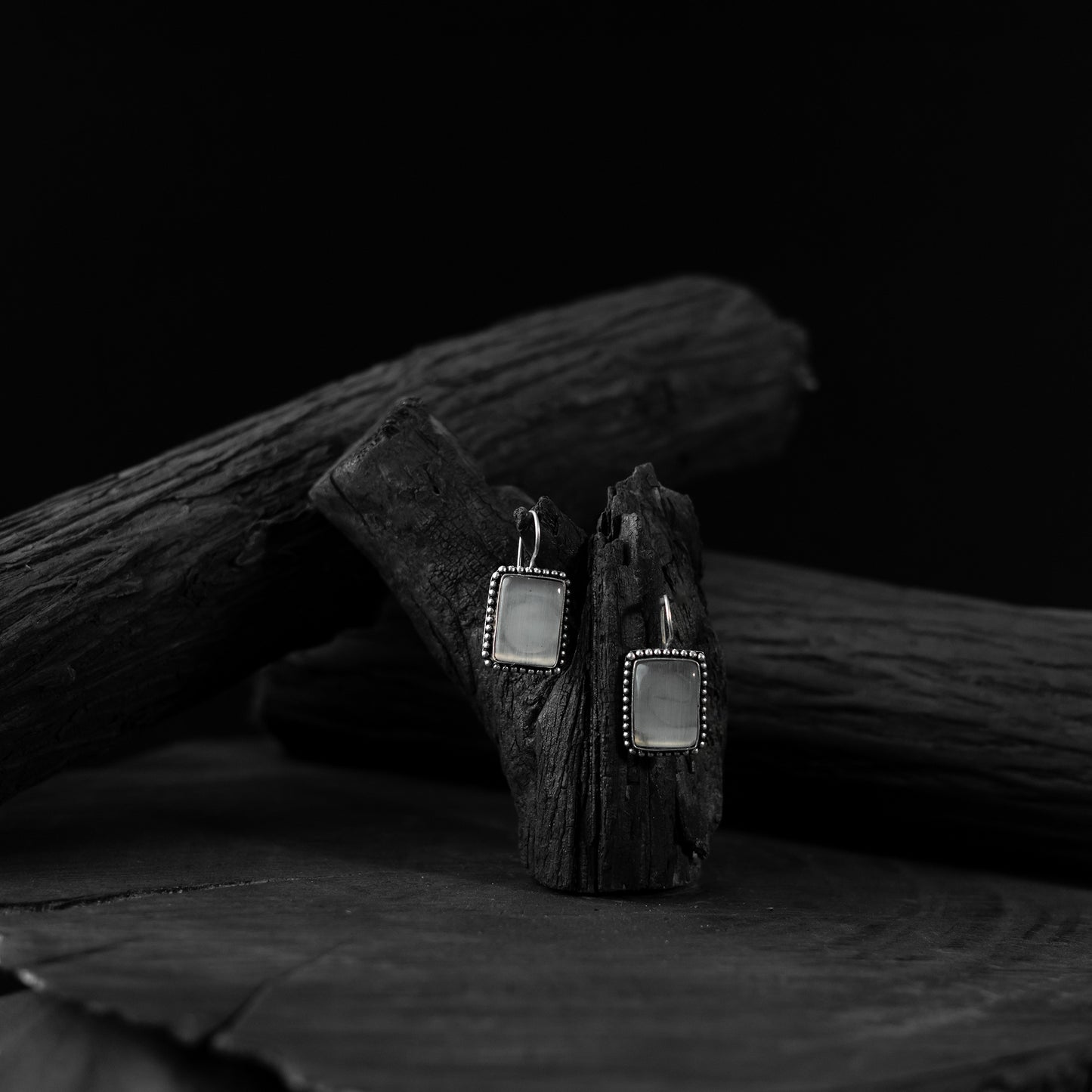 Light Grey Saanjh Bela Square Shape Oxidised Drop Earrings