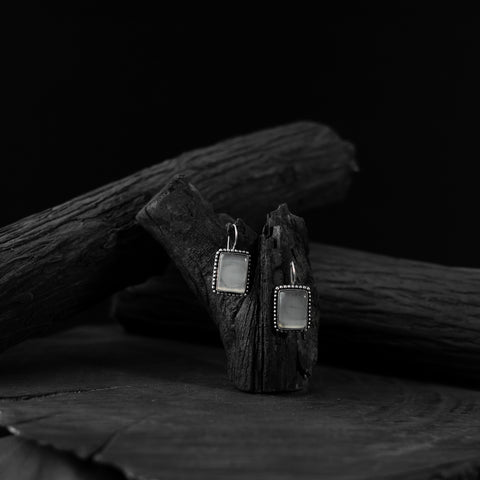 Light Grey Saanjh Bela Square Shape Oxidised Drop Earrings