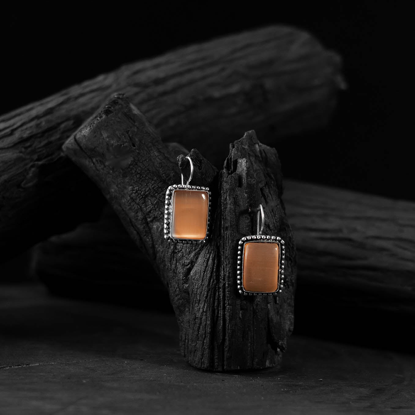 Orange Saanjh Bela Square Shape Oxidised Drop Earrings