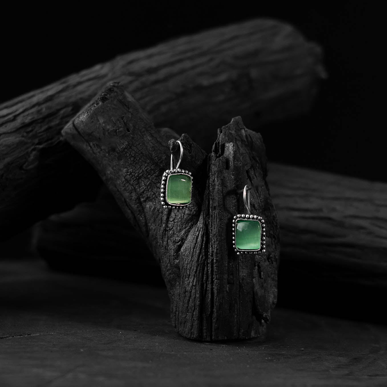 Mint Green Saanjh Bela Square Shape Oxidised Drop Earrings