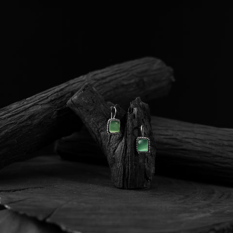 Mint Green Saanjh Bela Square Shape Oxidised Drop Earrings