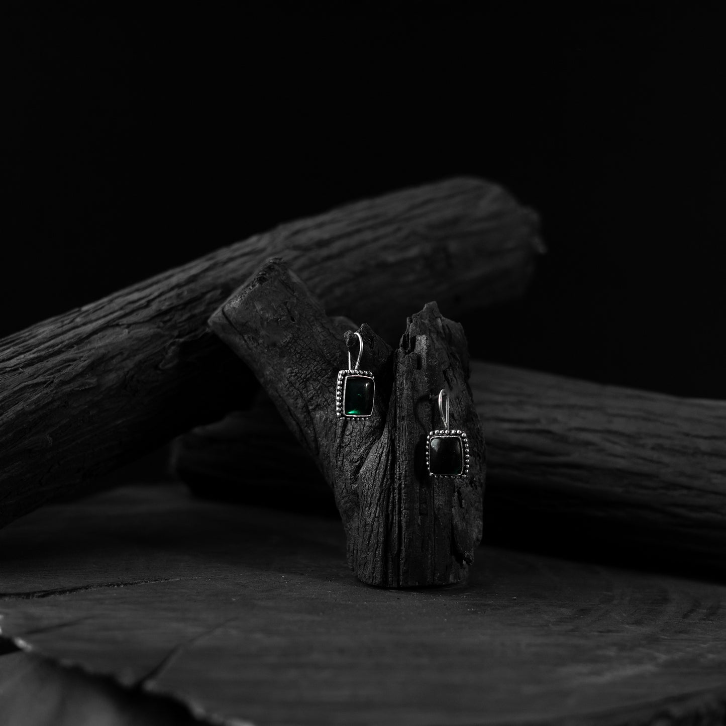 Saanjh Bela Square Shape Green Oxidised Drop Earrings