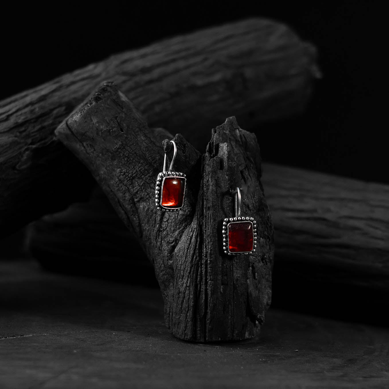 Saanjh Bela Square Shape Red Oxidised Drop Earrings