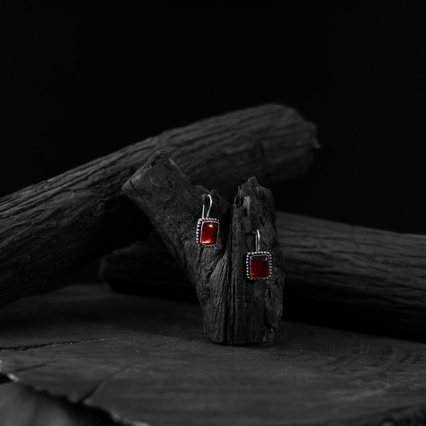 Saanjh Bela Square Shape Red Oxidised Drop Earrings