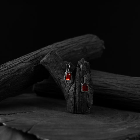 Saanjh Bela Square Shape Red Oxidised Drop Earrings