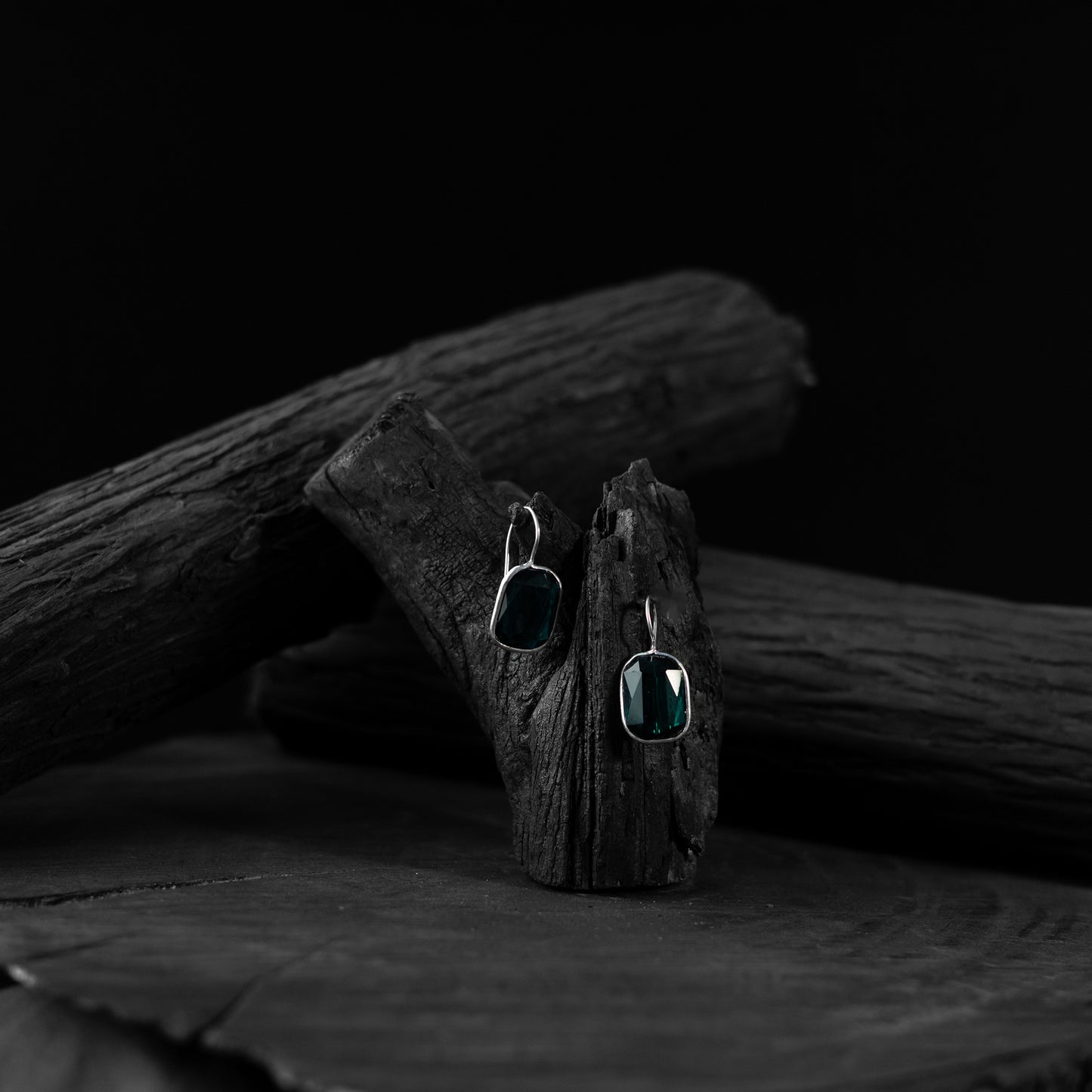 Saanjh Bela Green Stone Oxidised Drop Earrings