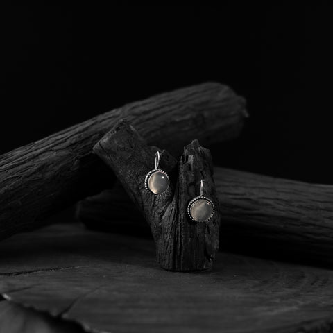 Saanjh Bela Light Grey Stone Oxidised Drop Earrings