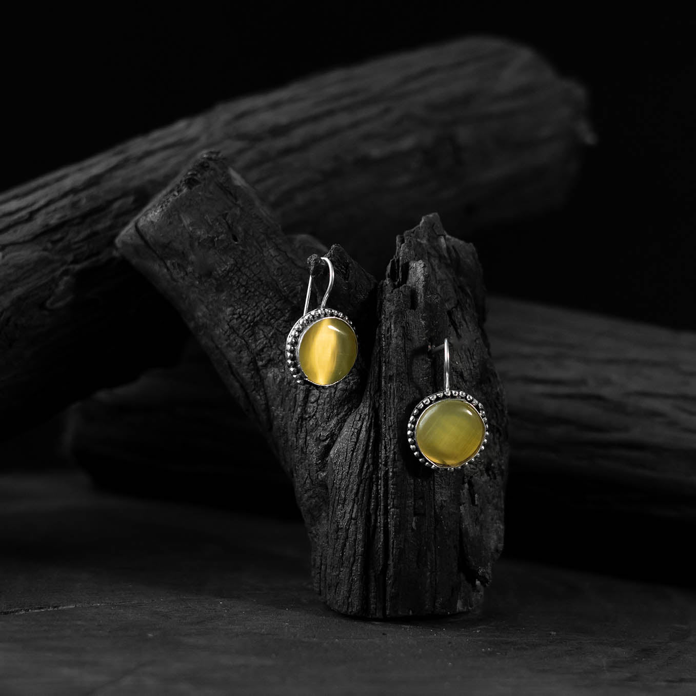 Saanjh Bela Yellow Stone Oxidised Drop Earrings