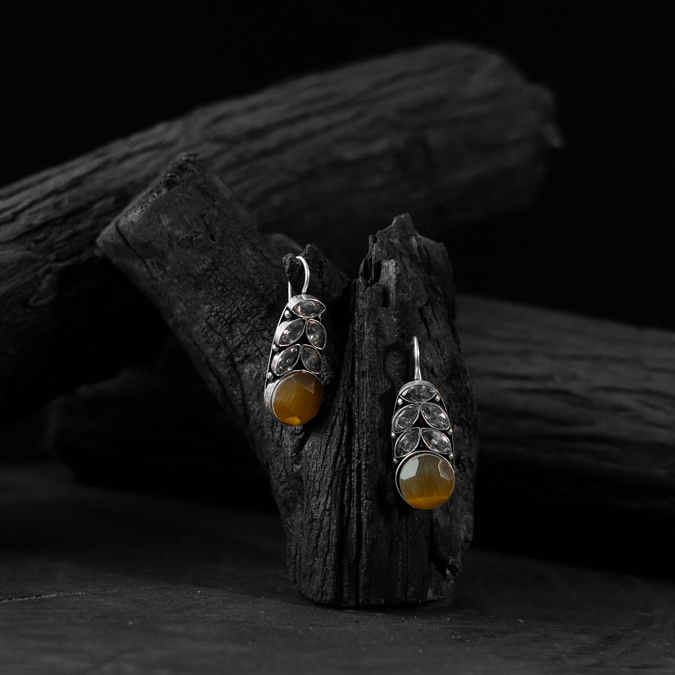 Saanjh Bela Yellow Leaf Oxidised Drop Earrings